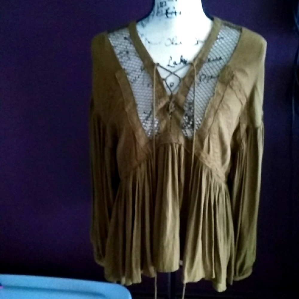 COPY - Free People lace up tunic top Brown small